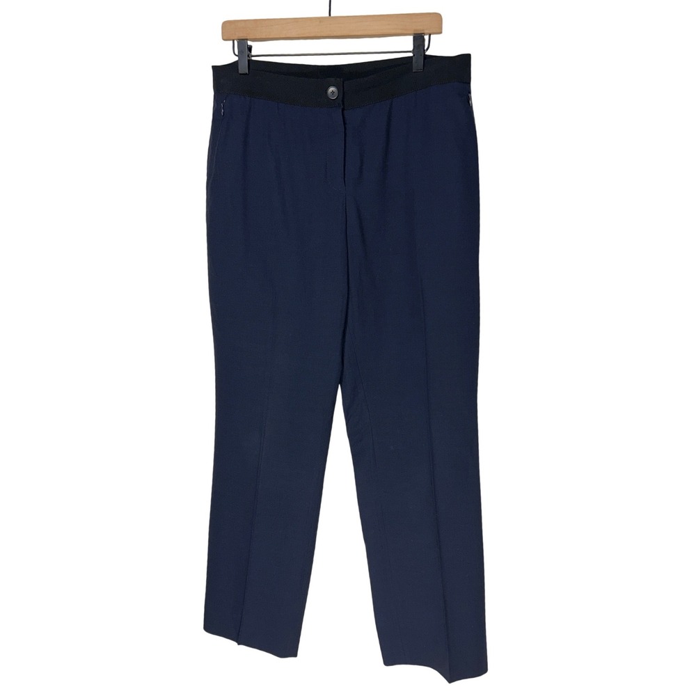 Akris Mulberry Silk Straight Leg Pants Navy Blue Women's Size 12